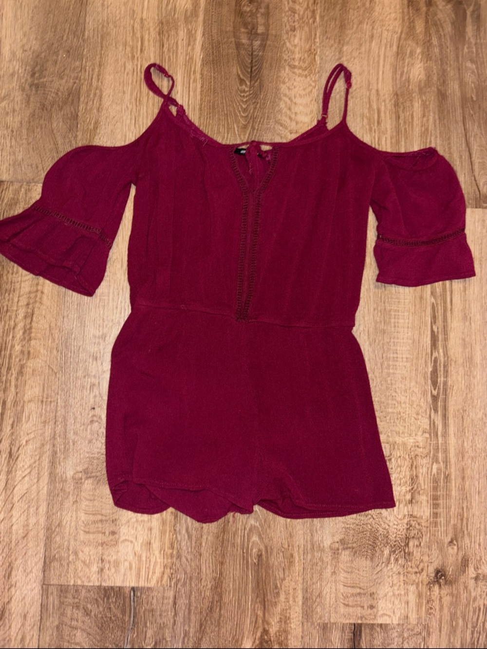 Deep Wine Off-Shoulder Sleeved Romper